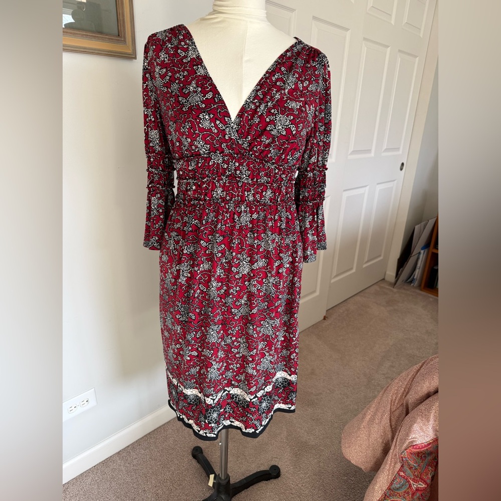 MAX STUDIO red and black print flutter sleeve dress